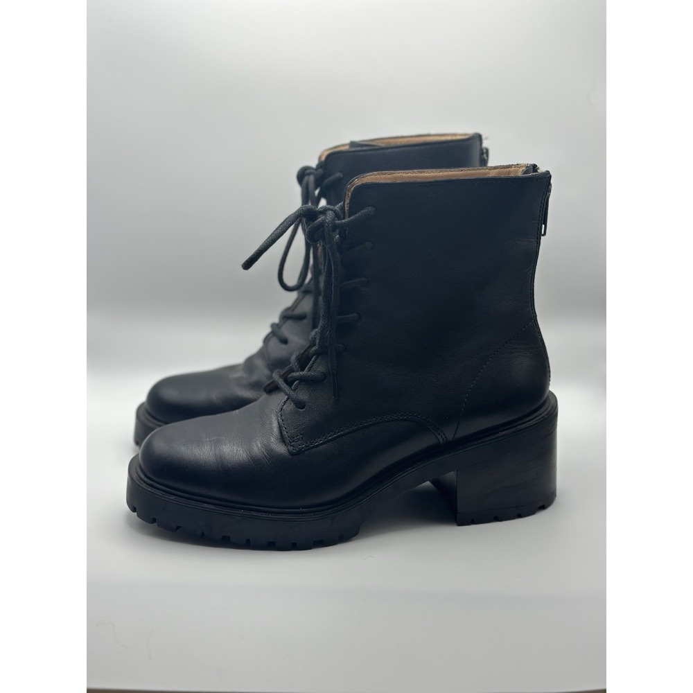Madewell NH230 BRADLEY Lace-Up‎ Heeled Boots in Leather Lugsole Size 6 Black - Picture 2 of 8
